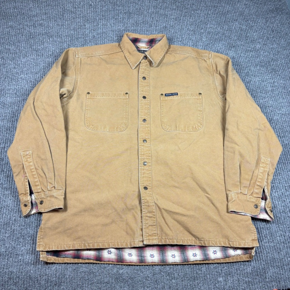 Moose Creek Jacket Men's M Tan Canvas  Shacket Aztec Flannel Lined Button Up